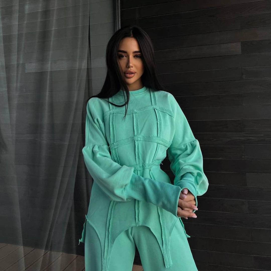 Solid Color Hoodie Round Neck Pullover Suits