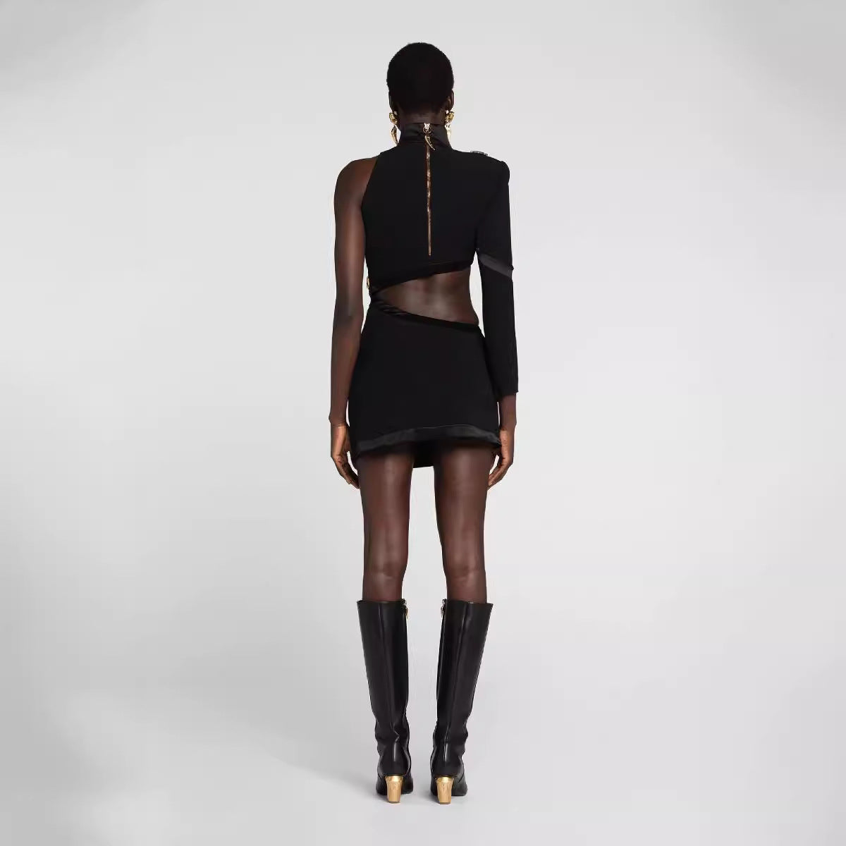 Women's Sexy Cutout Single Long Sleeve Scarf Collar Dresses