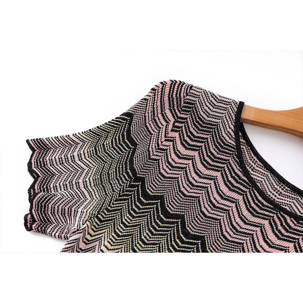 Gradient Color Stitching High Elastic Sleeve Knitted Dresses