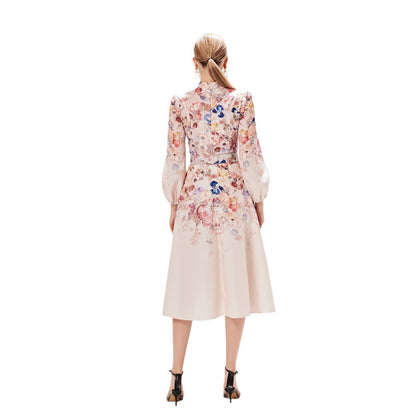 Women's Collar Single-breasted Positioning Printed Dress Pocket Temperament Dresses