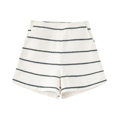 Women's Summer Fashion Striped Classic Style Short-sleeved Suits