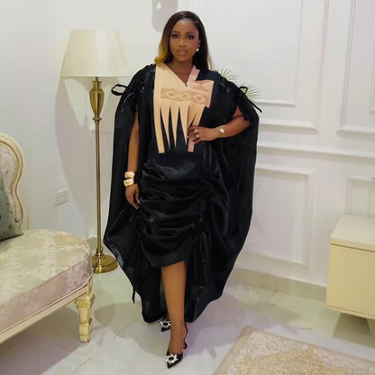 Women's Embroidered Robe African Wear Dress Two-piece Plus Size