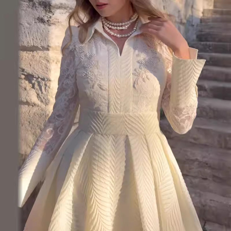 Chest Flower Beads Lace Yarn French Style Retro Long Wedding Dresses