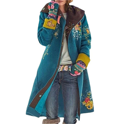 Women's Mid-length Printed Long Sleeve Woolen Cloth Coats