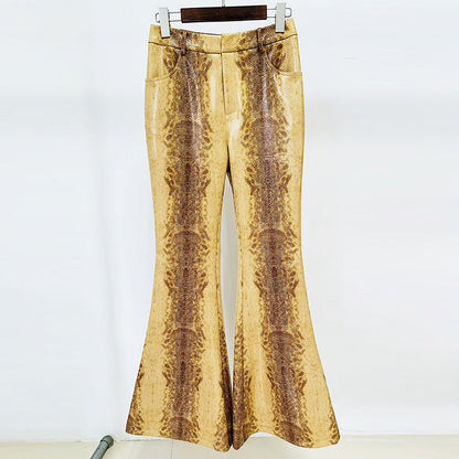 Cool Fashion Snakeskin Pattern Leather Flared Pants