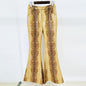 Cool Fashion Snakeskin Pattern Leather Flared Pants
