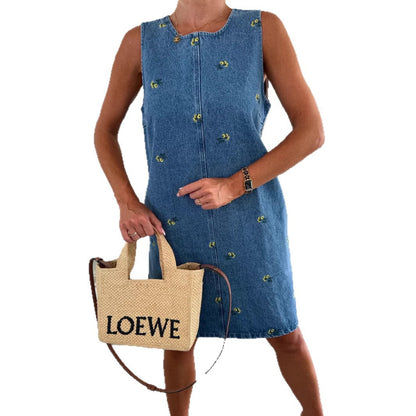 Fashion Casual Floral Loose Denim Sleeveless Dresses