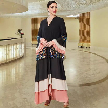 Women's Black Tiered Dress Colorful Sequined Bell Dresses
