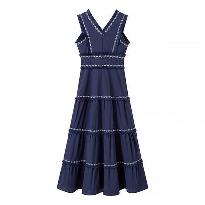 Women's Sleeveless Slim Lace Stitching Decorated Tassel Dresses