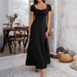 Women's Pure Color Tied Pleating Puff Sleeve Dresses