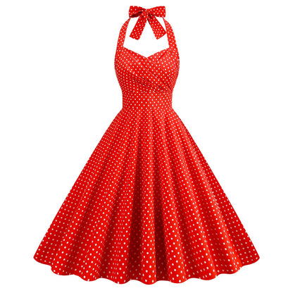 Color Polka Dot Halter High Waist Dresses
