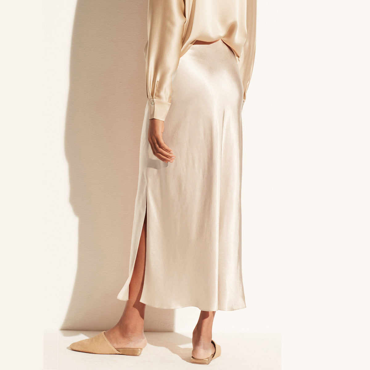 Women's Acetate Satin High Waist Elastic Quality Skirts