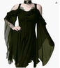 Color Strap Large Swing Sleeve Irregular Dresses