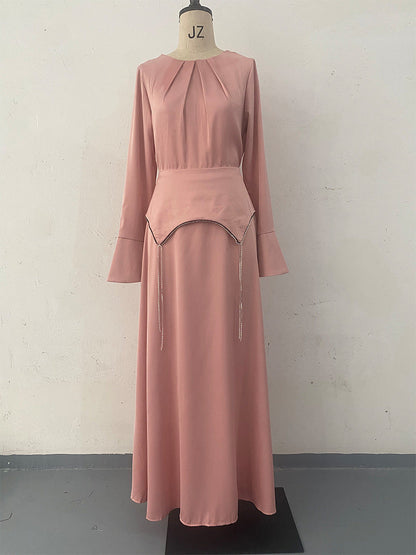 Autumn Solid Color Long Sleeve Chain Dresses