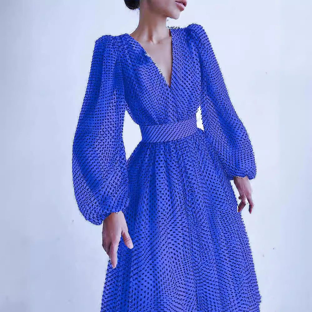 Elegant Lady Puff Sleeve Polka Dot Dresses