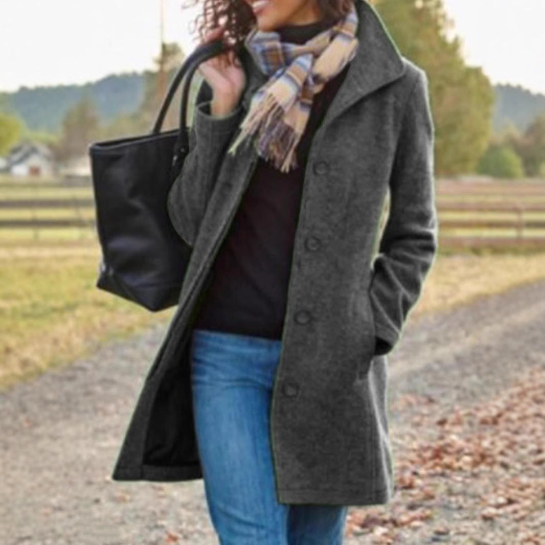 Women's Fashion Thick Woolen Solid Color Long Coats