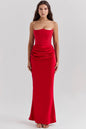 Women's Red Tube Fishbone Sexy Slim Fishtail Dress Long Tops