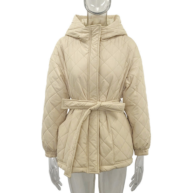 Hooded Cotton Mid-length Diamond Lattice Belt Plus Size