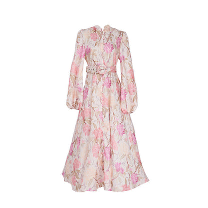 Women's Design Hibiscus Flower Long Sleeve Mid-length Dresses