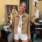 Women's Style Suede Autumn Commuter Khaki Polo Coats
