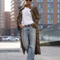 Women's Print Lapel Windbreaker Loose Casual Long Coats