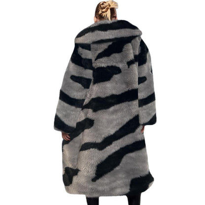 Fur Imitation Tiger Pattern Lengthened Artificial Wool Loose Coats