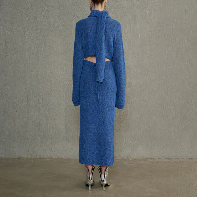 Women's Klein Blue Knitting Autumn Split Scarf Three-piece Suits
