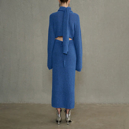Women's Klein Blue Knitting Autumn Split Scarf Three-piece Suits