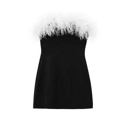 Furry Tube Dress Elastic Stitching Feather Tops