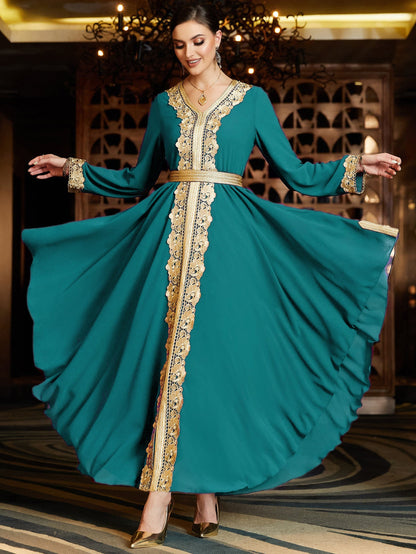 Women's Chiffon Irregular Dress Stitching Lace Saudi Clothing