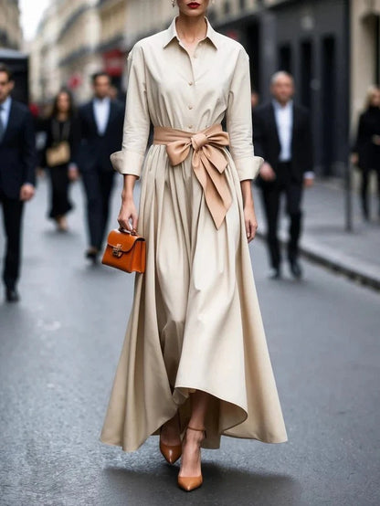 Women's Shirts Collar Solid Color Maxi Dress Dresses