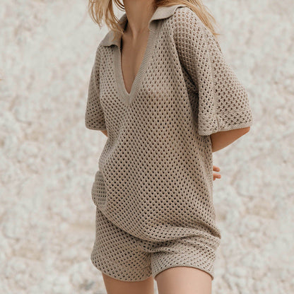 Women's Fashionable Design Casual Hollow Short-sleeved Suits
