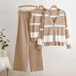 Elegant Striped Sleeveless Inner Match Button Knitted Suits