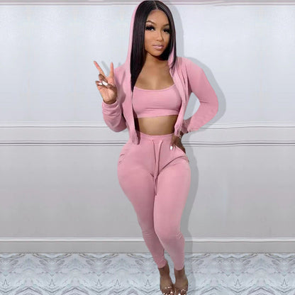 Women's Hooded Sports Casual Set Three-piece Suits