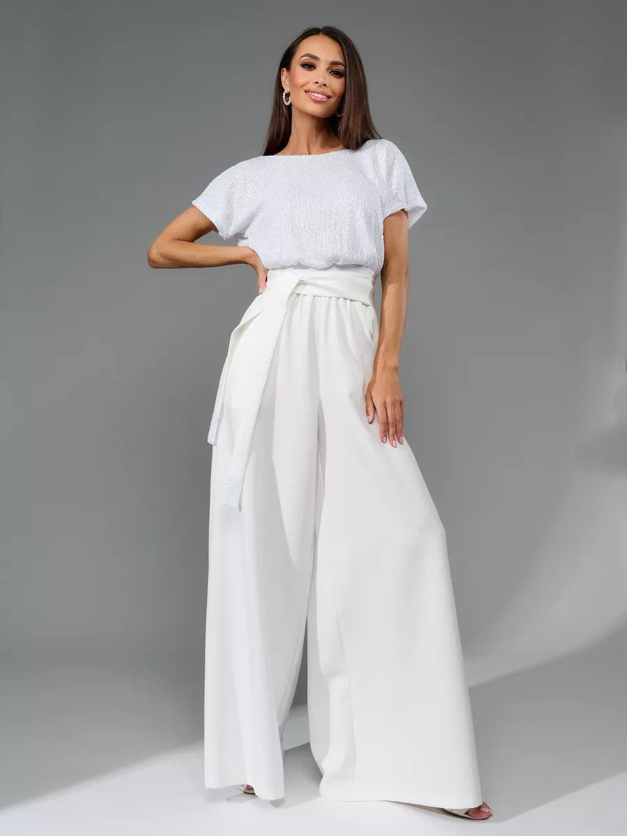 Spring One-piece Sequin Fashion Sleeve Casual Suits