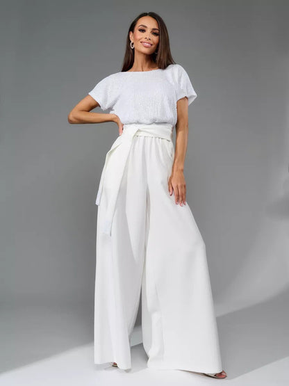 Spring One-piece Sequin Fashion Sleeve Casual Suits