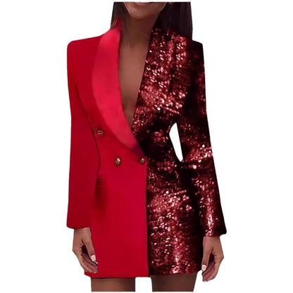 Sequined Long Sleeve Stitching Fashion Casual Trend Suits