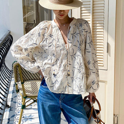 Women's Long Sleeve Shirt French Style Design Blouses