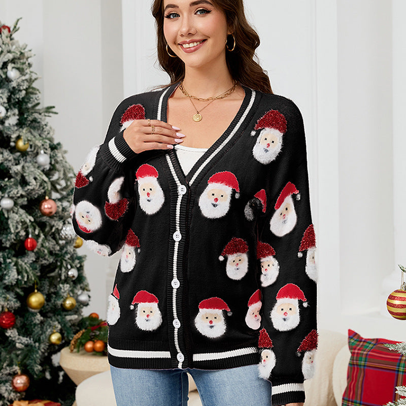 Women's Casual Santa Claus Brocade Christmas Sweaters