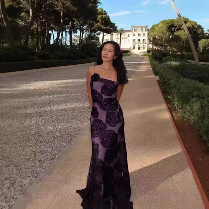 Sexy Burnt Flower Sling Shoulder Dress Dresses