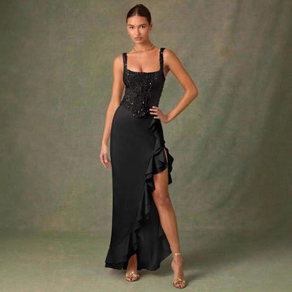 Women's Summer Sequined Knitted Patchwork Ruffled Casual Dresses