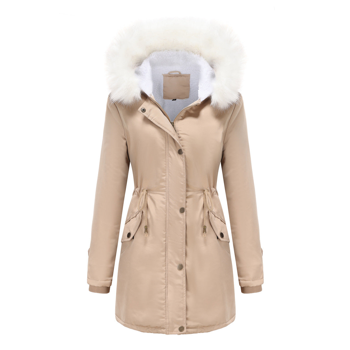 Women's Detachable Fur Collar Long-sleeved Hooded Coats
