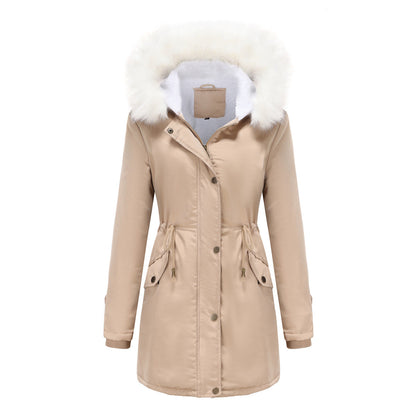 Women's Detachable Fur Collar Long-sleeved Hooded Coats