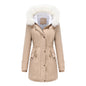Women's Detachable Fur Collar Long-sleeved Hooded Coats