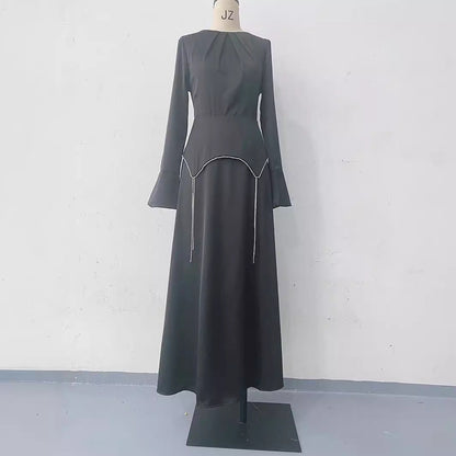 Autumn Solid Color Long Sleeve Chain Dresses