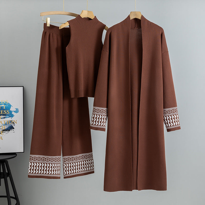Women's Lazy Temperament Knitting Wide Leg Three-piece Suits