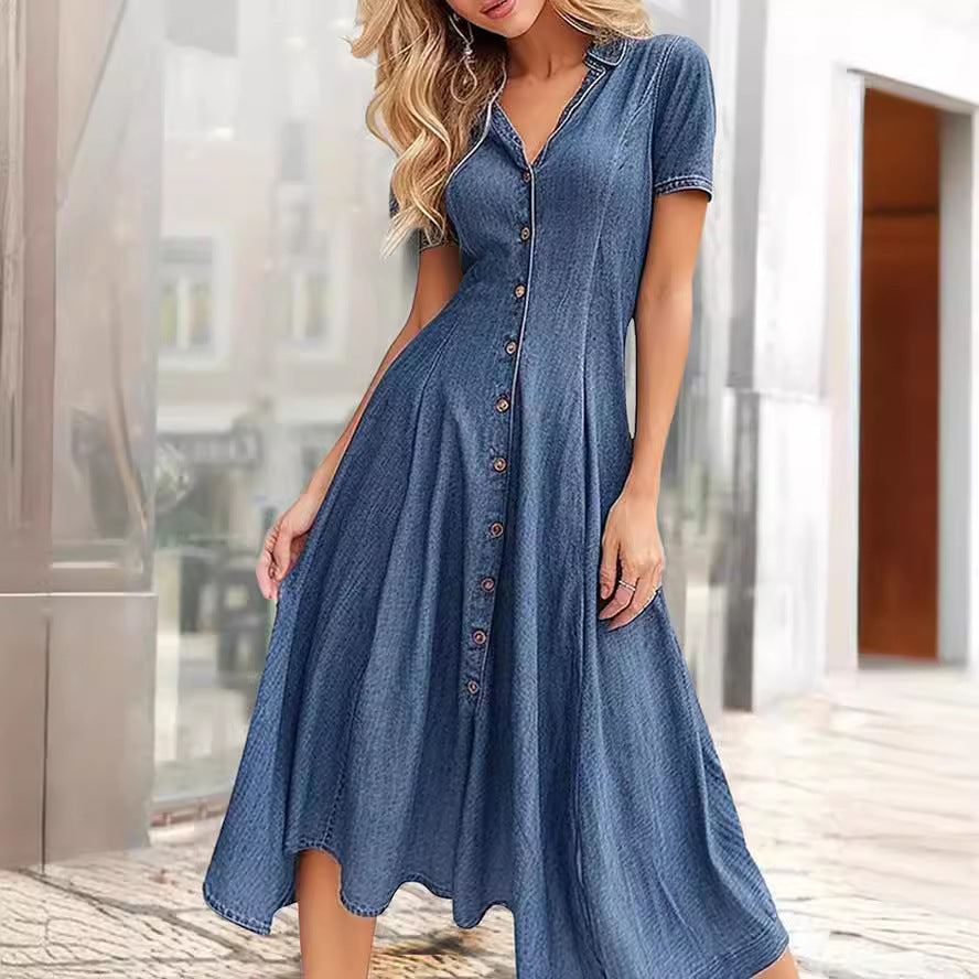 Graceful Casual Sleeve Denim Dress Long Dresses