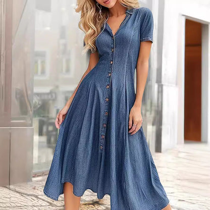 Graceful Casual Sleeve Denim Dress Long Dresses