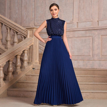 Women's Sequined Pleated Banquet Dress Party Dresses