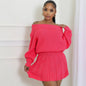 Women's Casual Solid Color Pleated Two-piece Set Tops